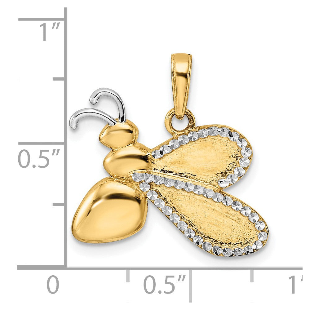 14K w/White Rhodium Diamond-cut Bumblebee Pendant