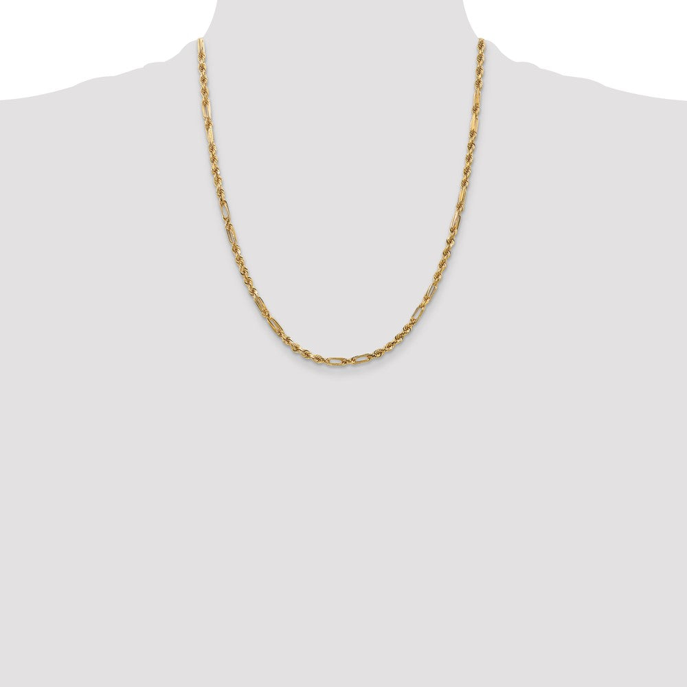 14K 22 inch 3mm Diamond-cut Milano Rope with Lobster Clasp Chain