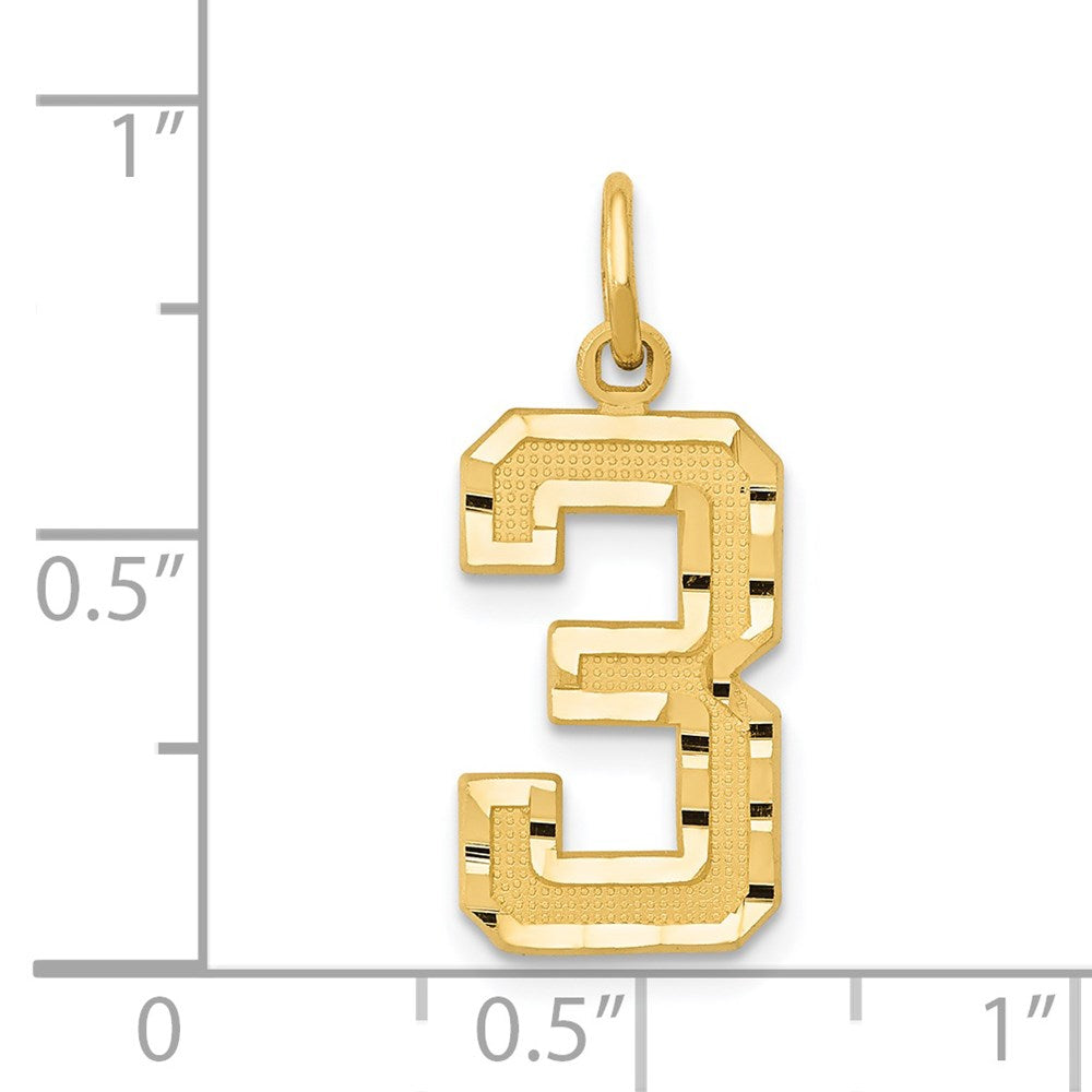 14k Medium Diamond-cut Number 3 Charm
