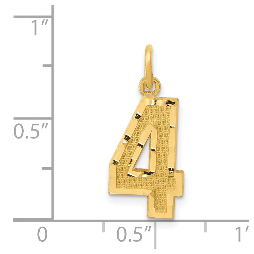 14k Medium Diamond-cut Number 4 Charm