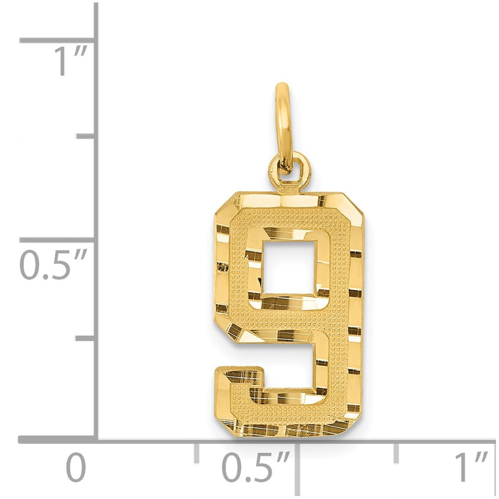 14k Medium Diamond-cut Number 9 Charm