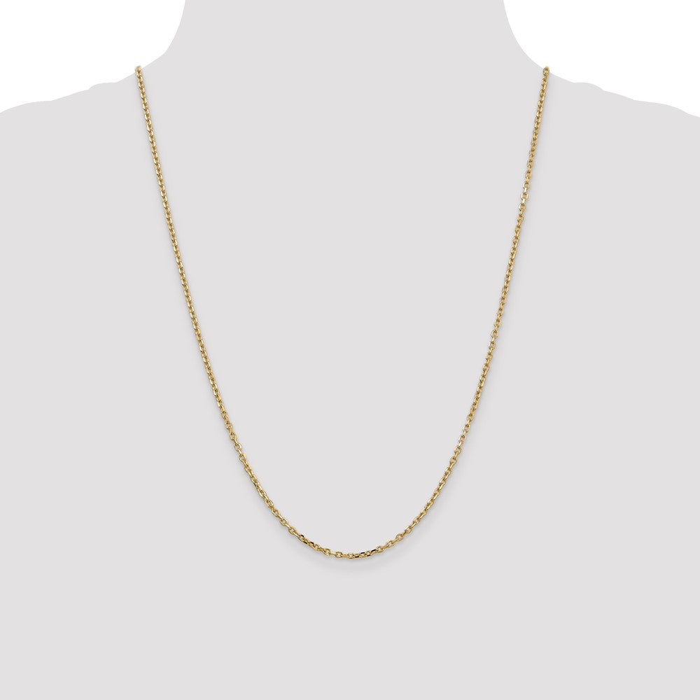 14K 24 inch 2.2mm Diamond-cut Round Open Link Cable with Lobster Clasp Chain