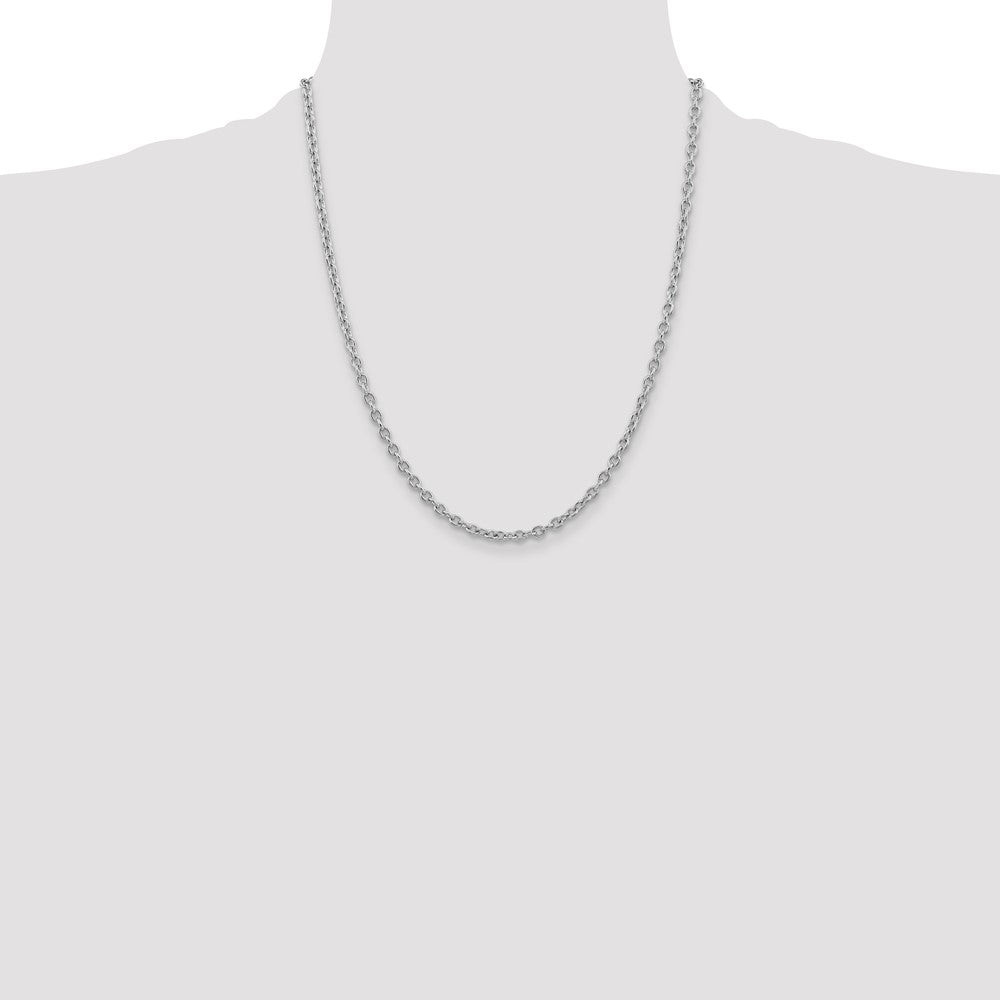 14K White Gold 22 inch 3.2mm Round Open Link Cable with Lobster Clasp Chain