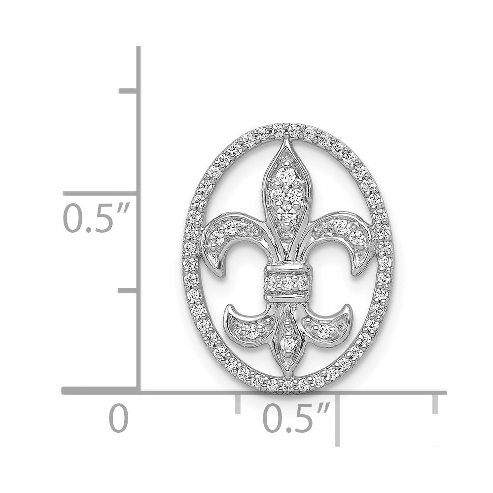 14k White Gold Oval 1/5ct. Diamond Fleur de Lis Chain Slide