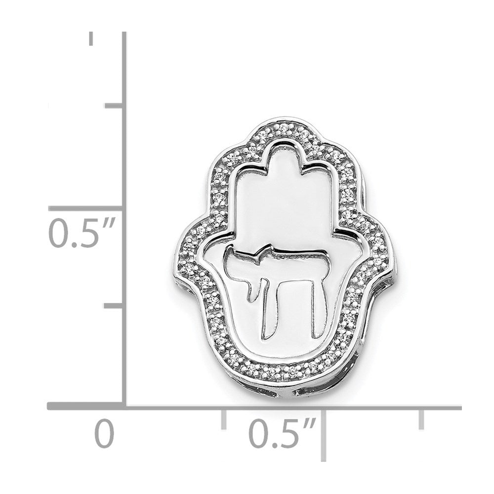 14k White Gold 1/10ct. Diamond Chai on Hamsa Chain Slide