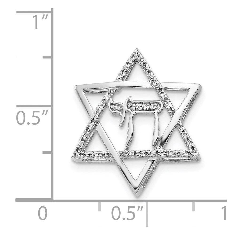 14k White Gold 1/10ct. Diamond Star of David w/Chai Chain Slide