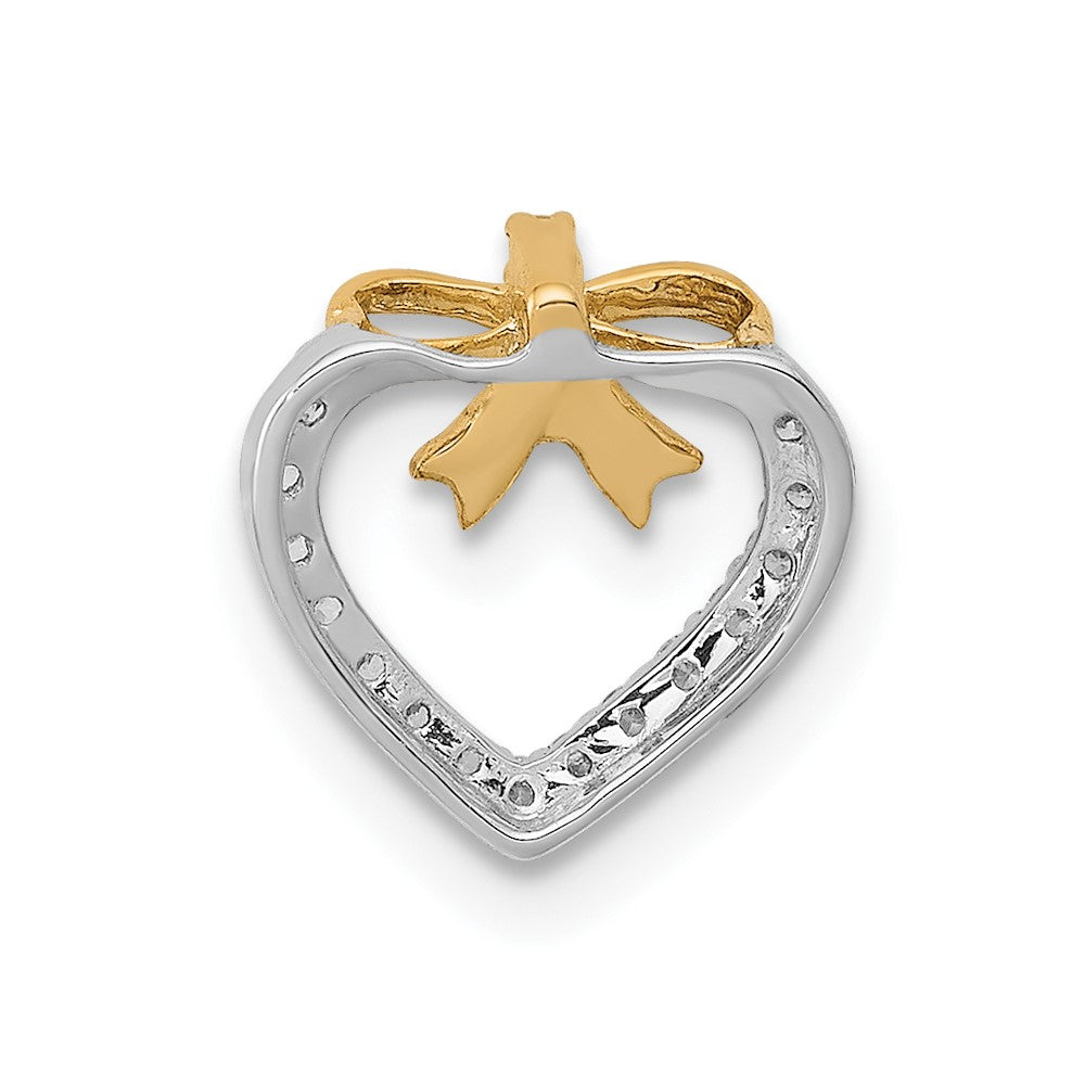 14k White w/ Yellow Rhod Polished 1/10ct. Diamond Heart w/ Bow Chain Slide