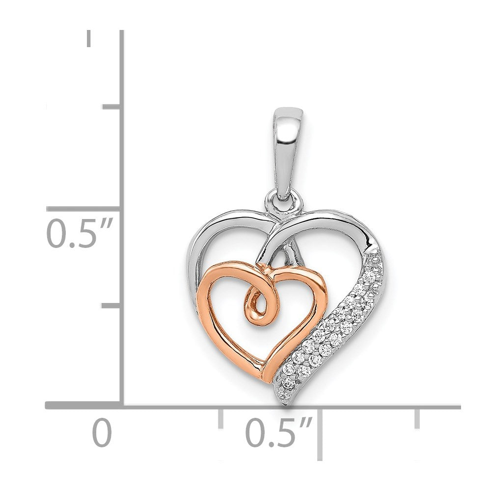 14k White and Rose Gold 1/20ct. Diamond Double Hearts Pendant