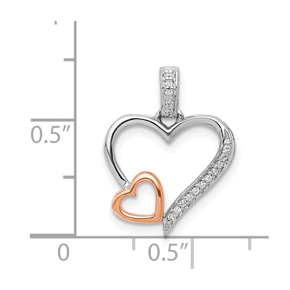 14k White and Rose Gold 1/20ct. Diamond Double Hearts Pendant