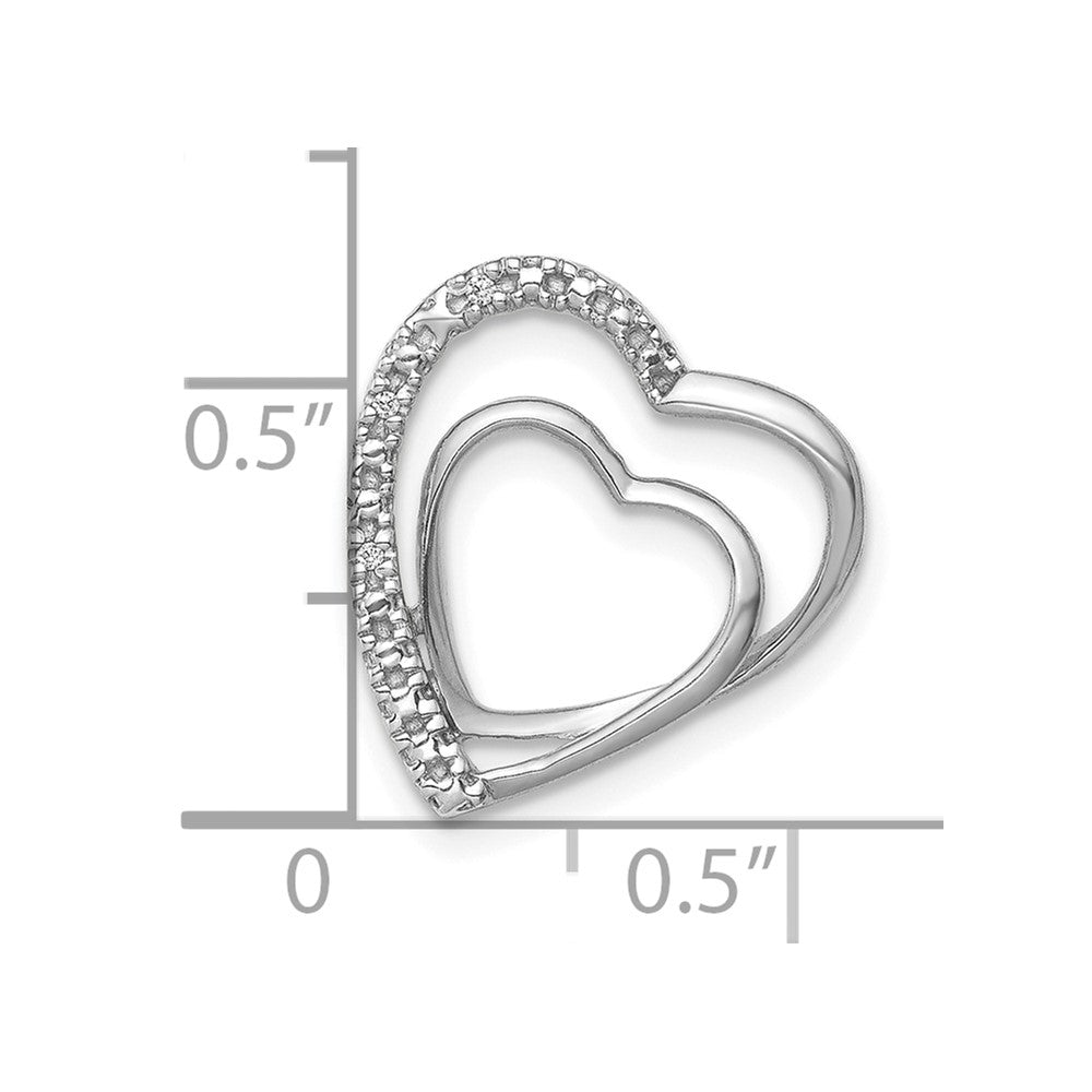 14k White Gold .01ct. Diamond Double Heart Chain Slide