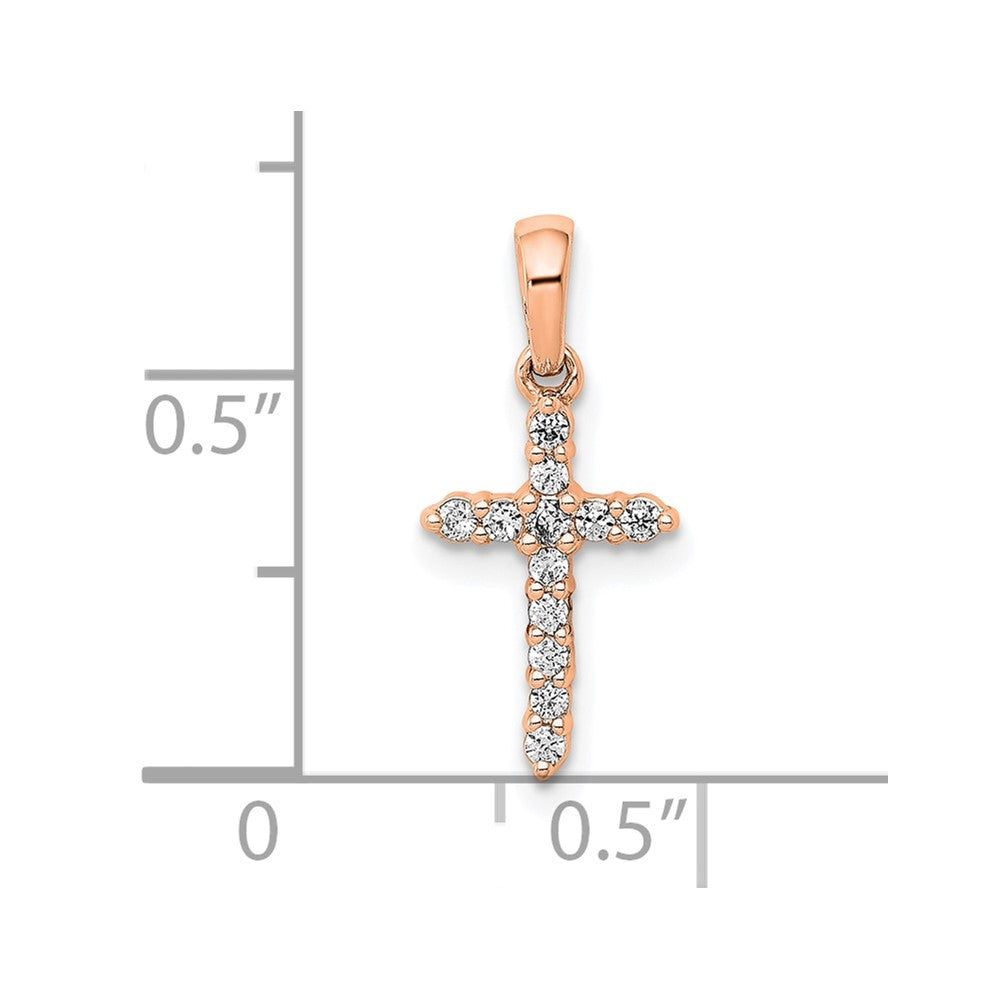 14k Rose Gold Polished Diamond Cross Pendant