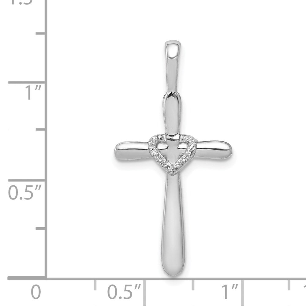 14k White Gold 1/10ct. Diamond Cross w/Heart Pendant
