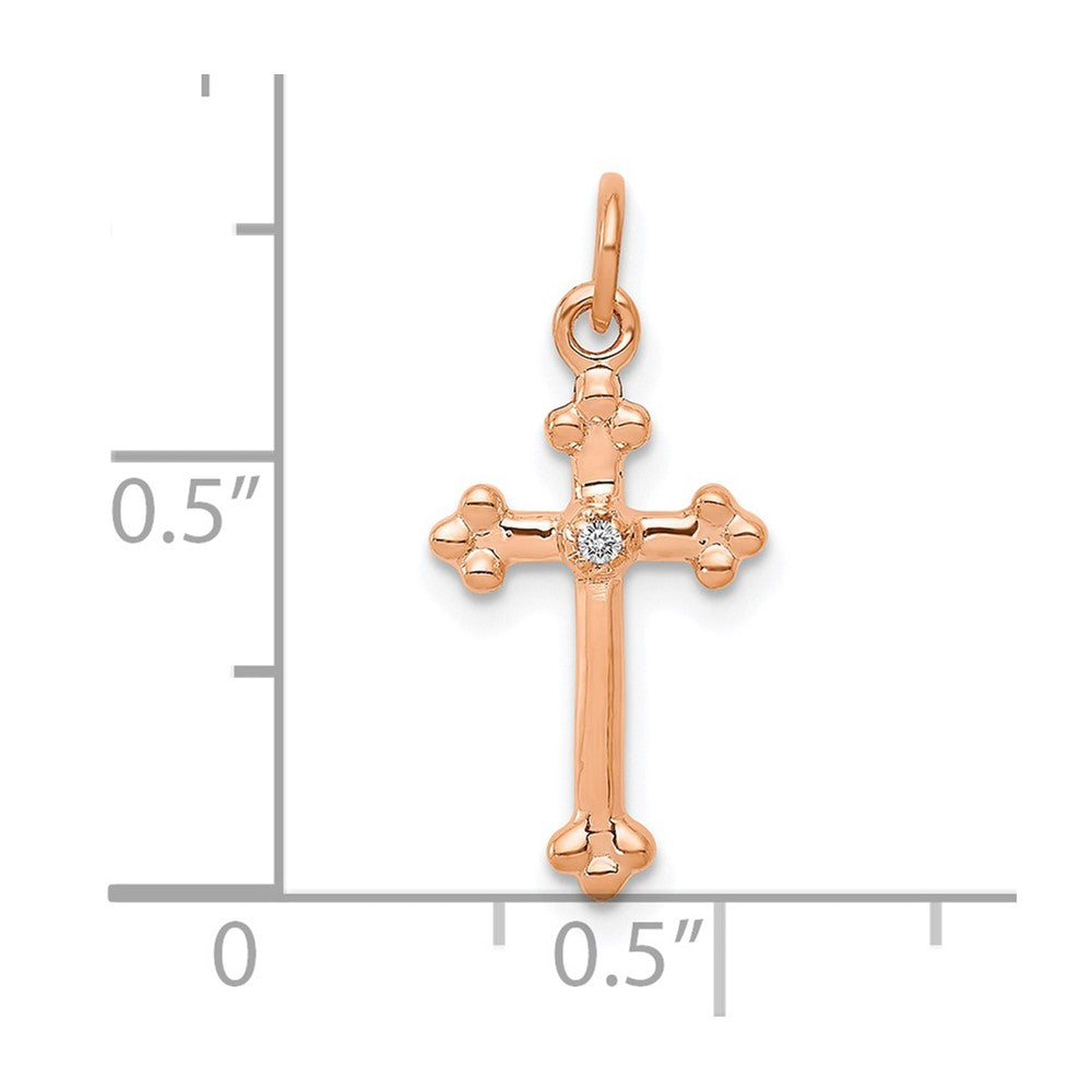 14k Rose Gold Small Diamond Budded Cross Pendant