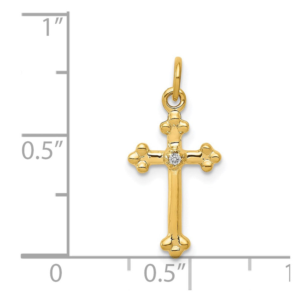 14k Small Diamond Budded Cross Pendant