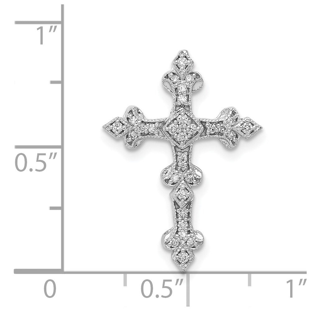 14k White Gold 1/6ct. Diamond Filigree Cross Chain Slide