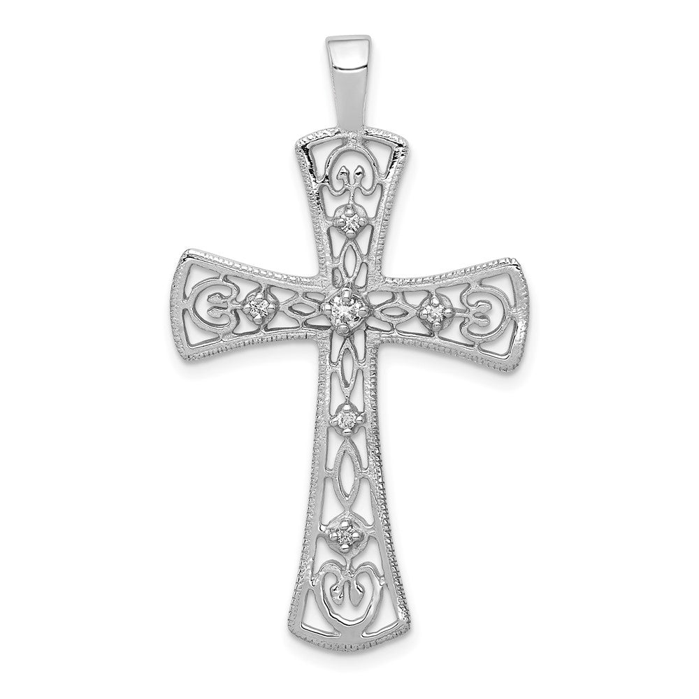 14k White Gold AA Diamond Cross Pendant