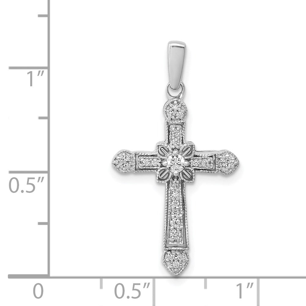 14k White Gold 1/6ct. Diamond Filigree Cross Pendant