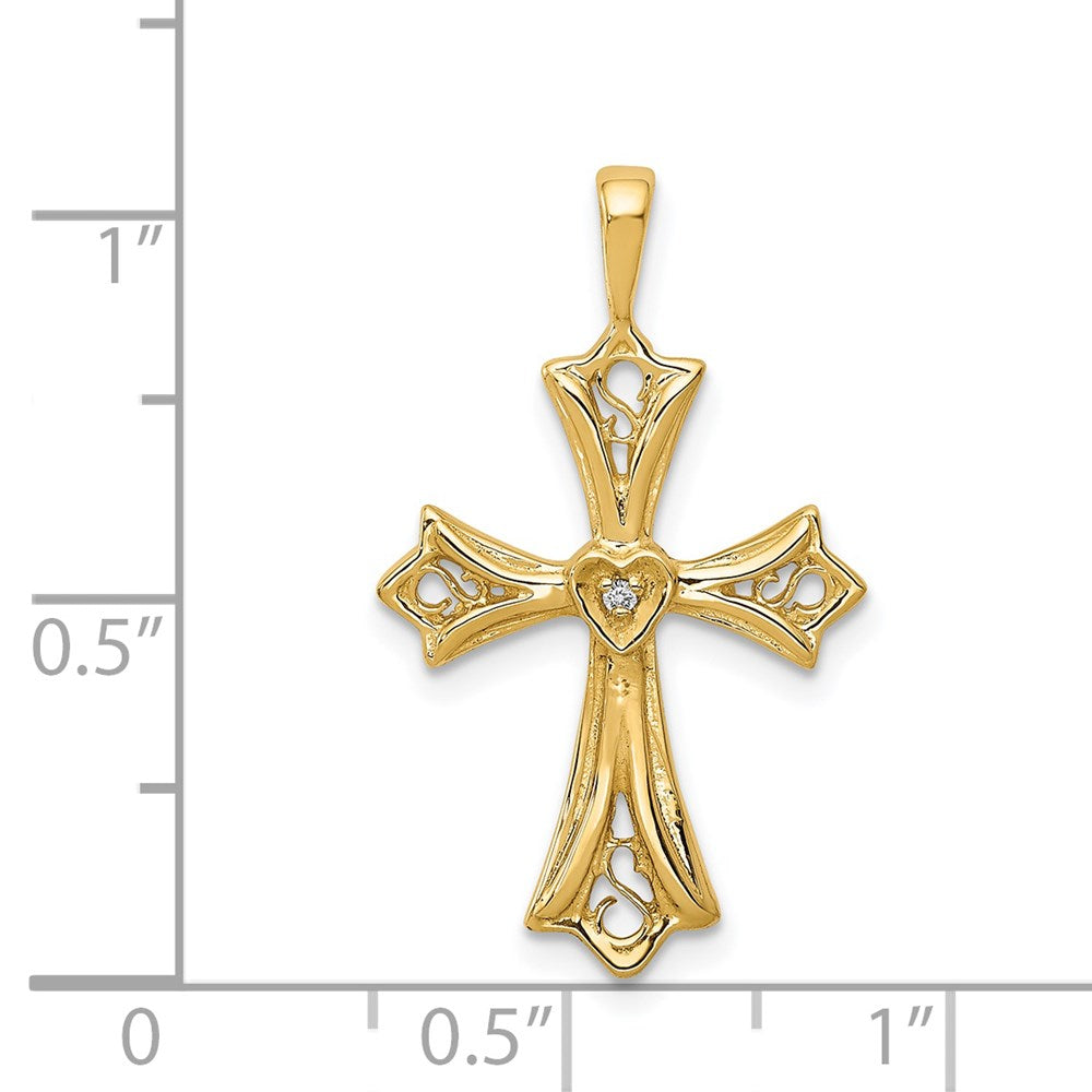 14k AA Diamond Cross w/ Heart Center Pendant