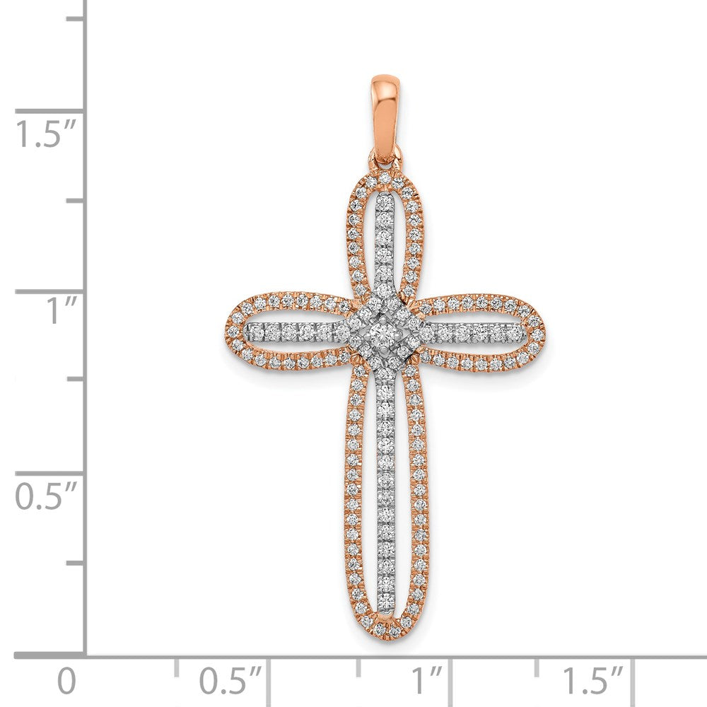 14k White and Rose Gold Diamond Cross Pendant