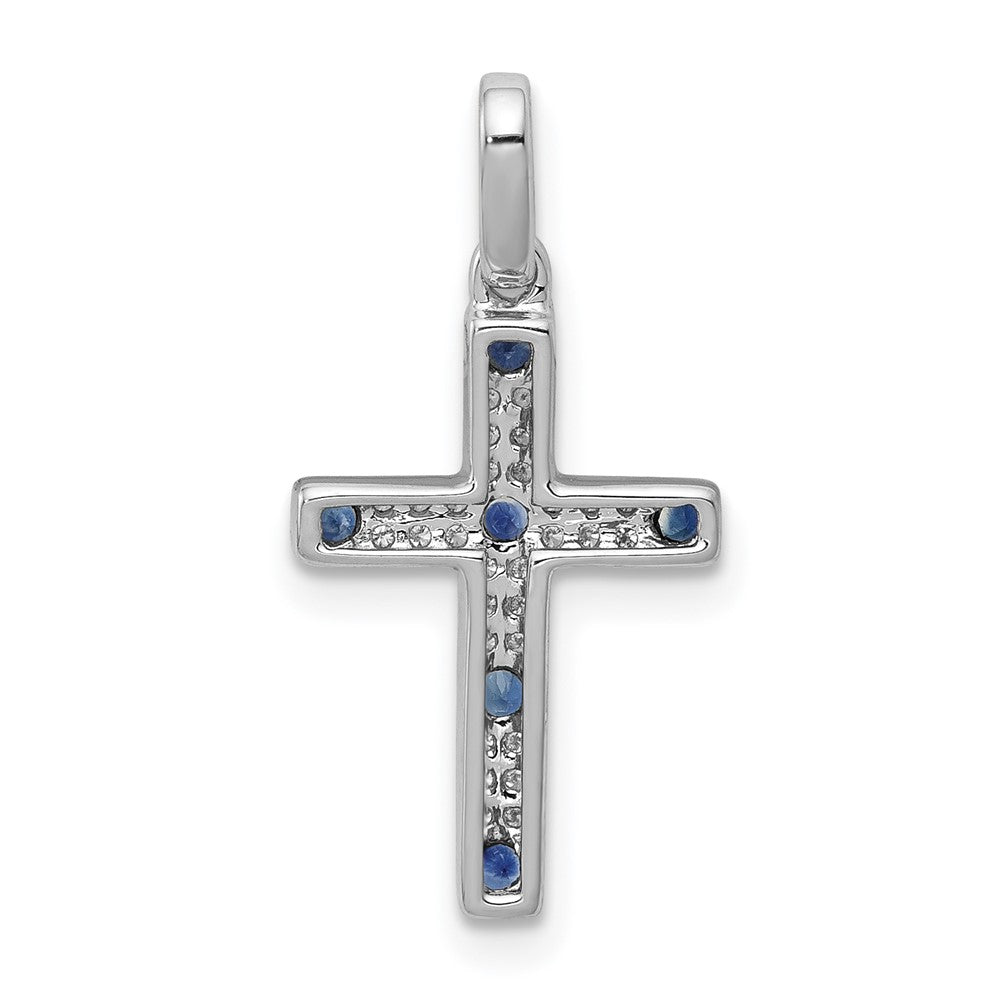 14k White Gold 1/15ct. Diamond and Sapphire Cross Pendant