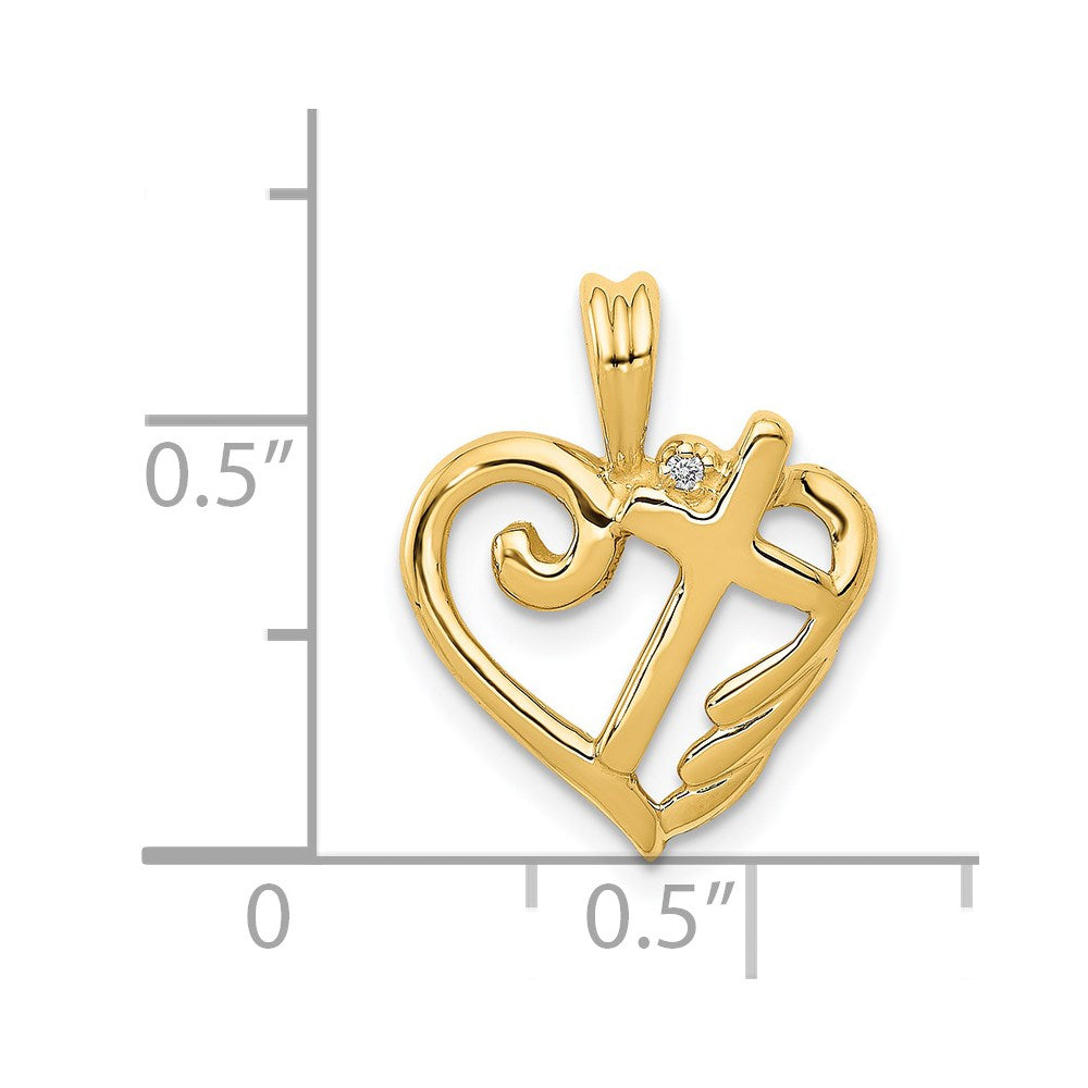 14k AA Diamond Heart with Cross Pendant