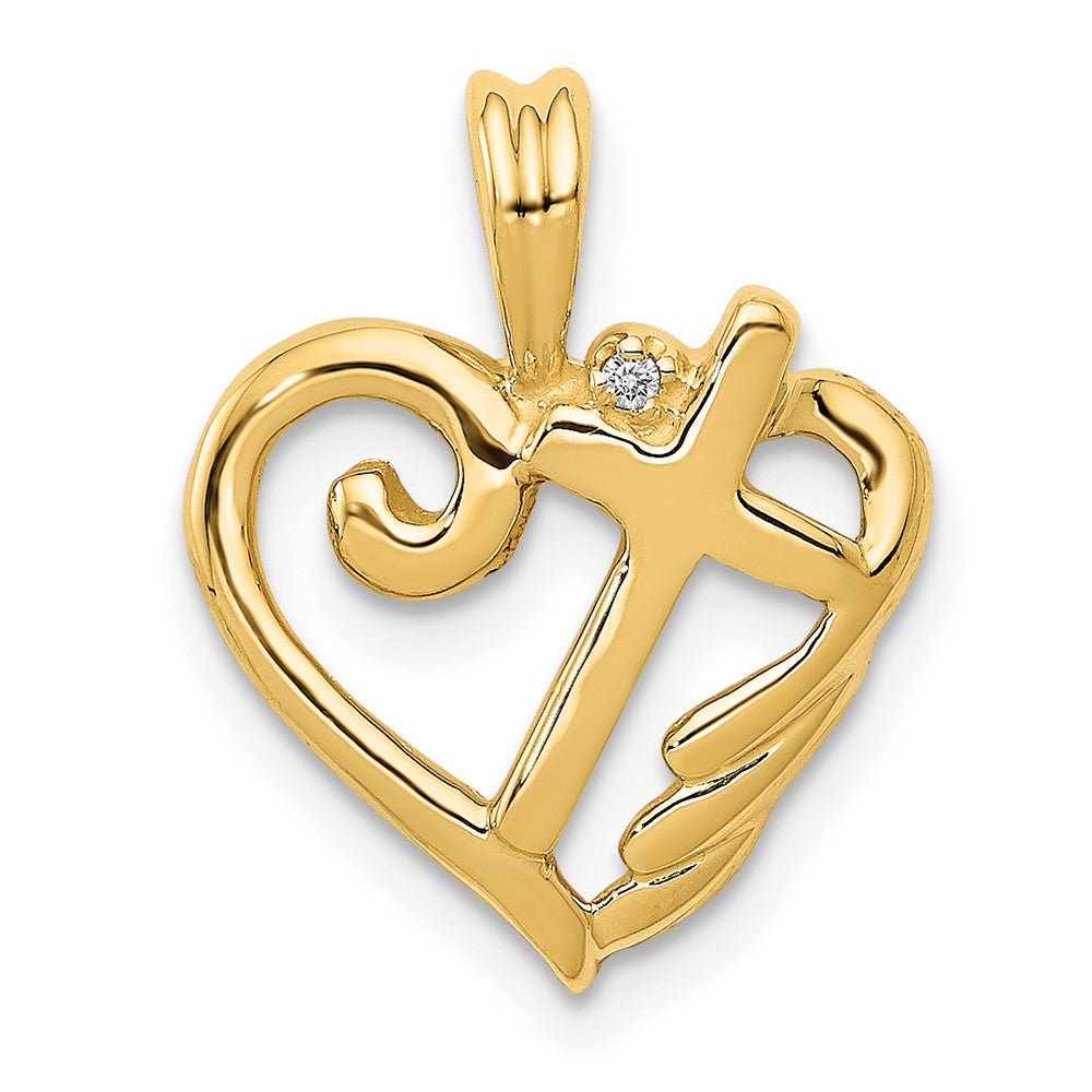 14k AA Diamond Heart with Cross Pendant