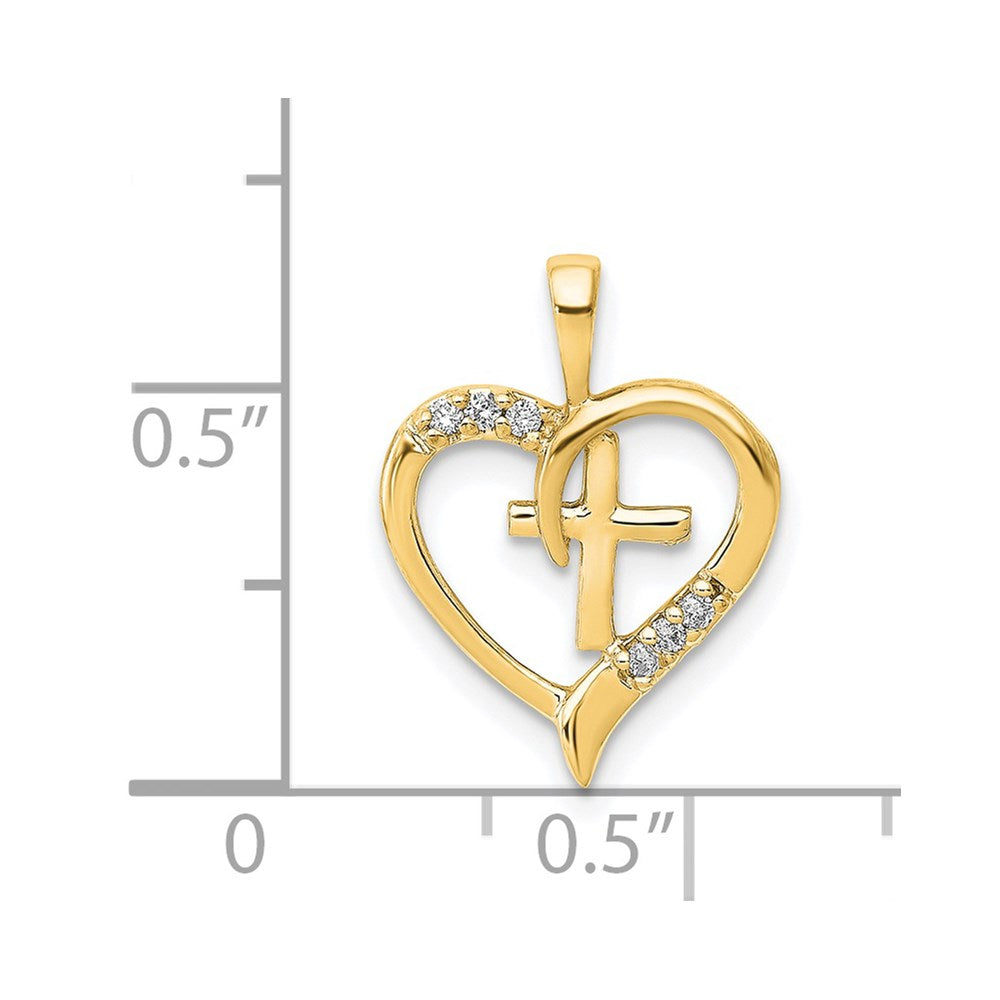 14k AA Diamond Heart Cross Pendant