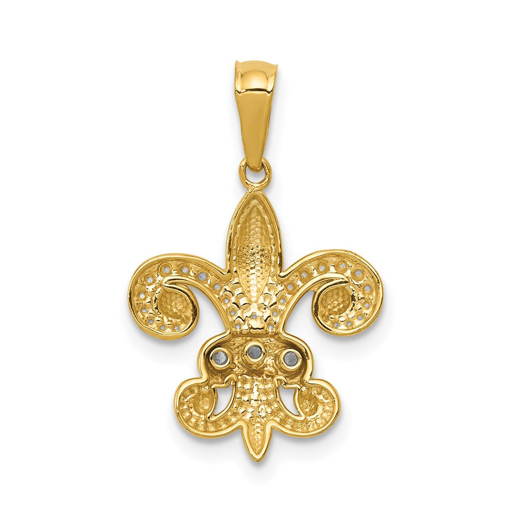 14k w/Rhodium Polished Diamond Fleur de Lis Pendant