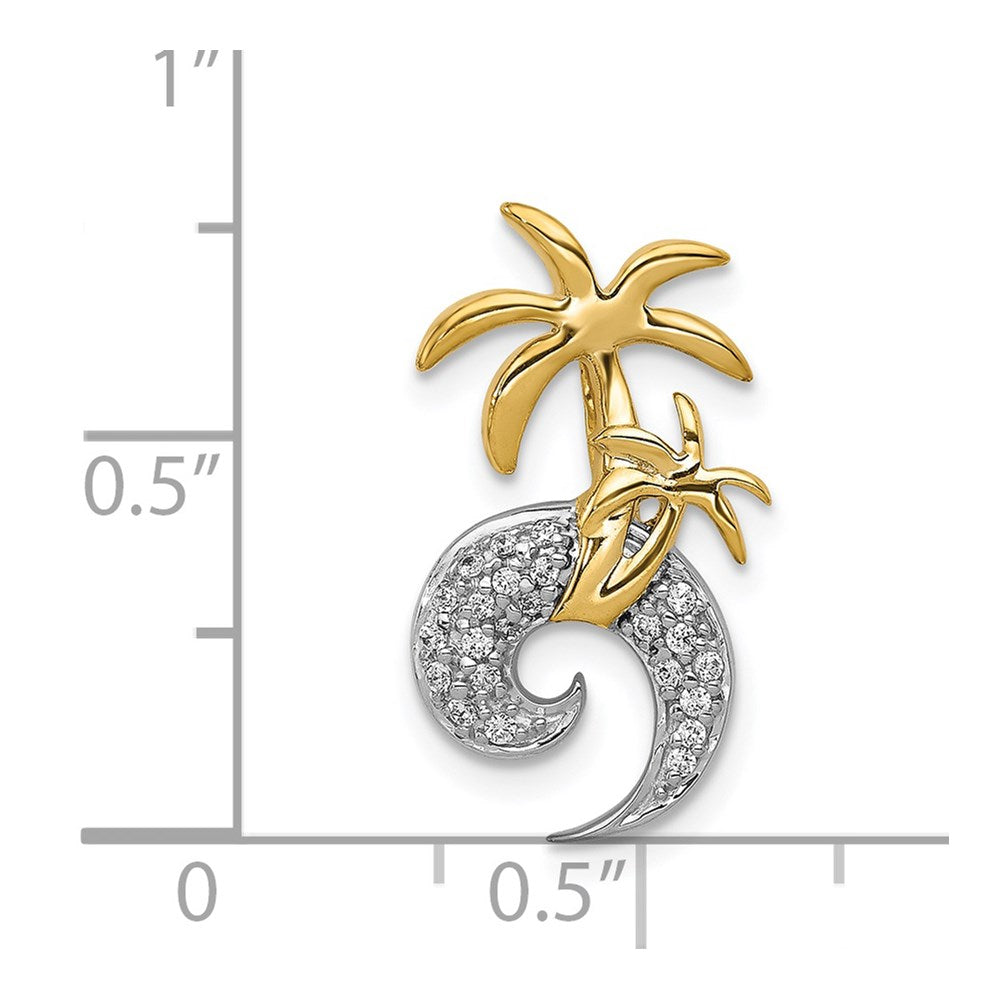 14k Two-tone Diamond Double Palm Tree and Wave Chain Slide