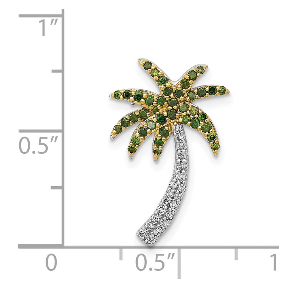 14k White Gold White and Green Diamond Palm Tree Chain Slide