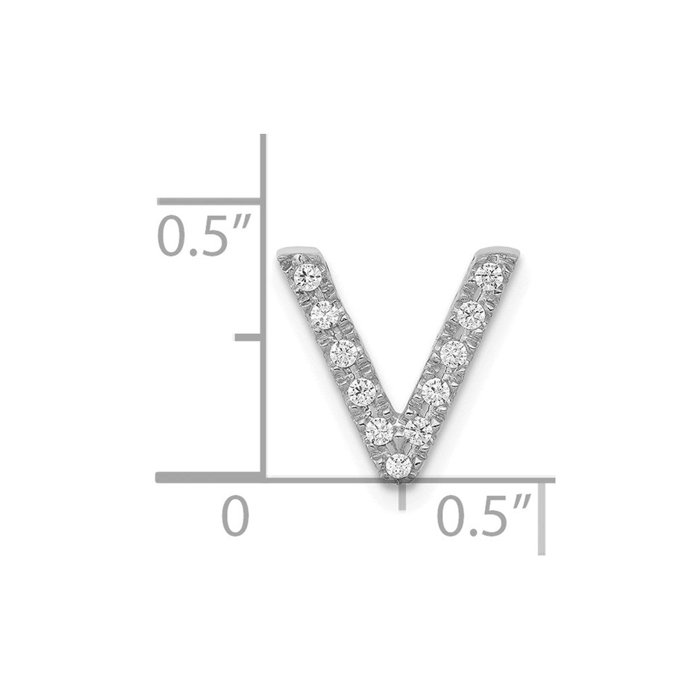 14K White Gold Diamond Letter V Initial Charm