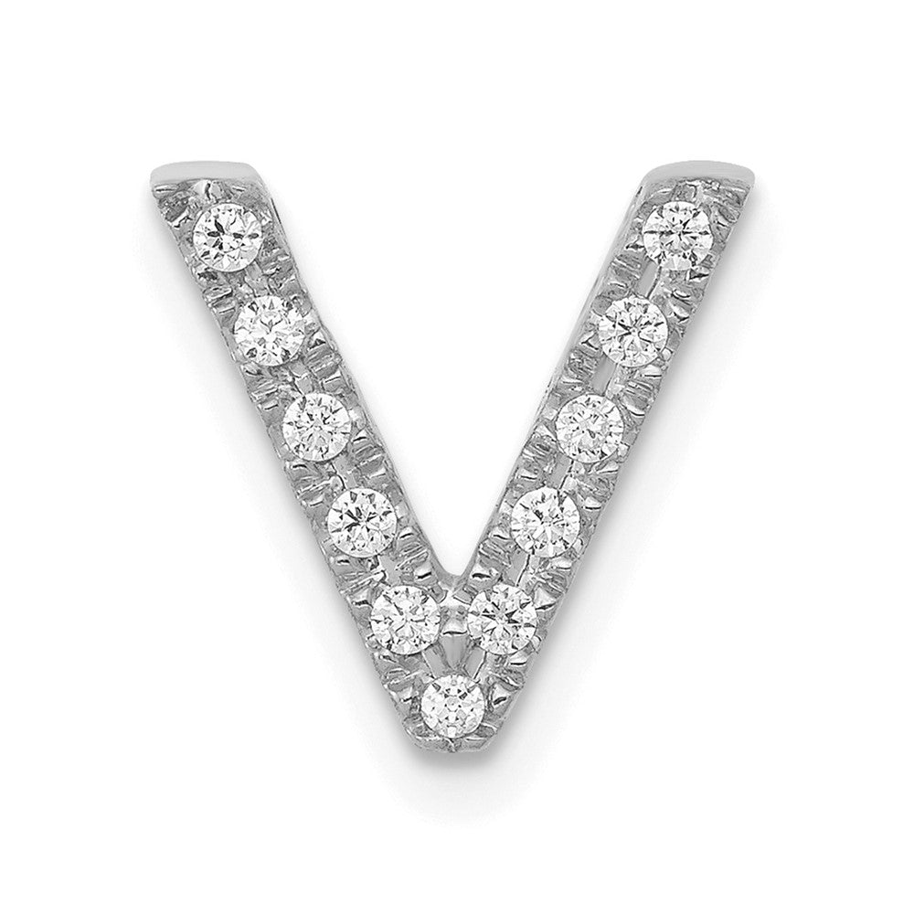 14K White Gold Diamond Letter V Initial Charm