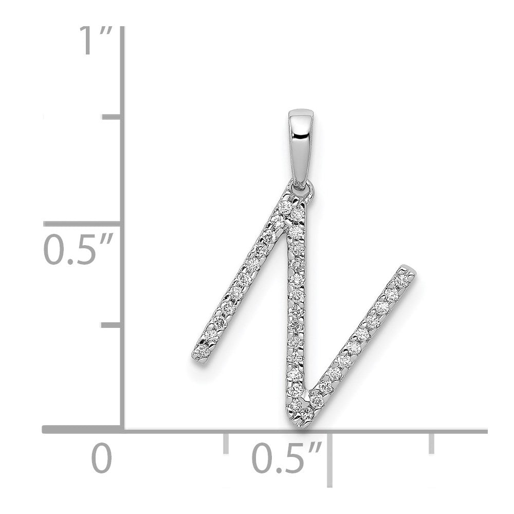 14K White Gold Diamond Letter N Initial Pendant