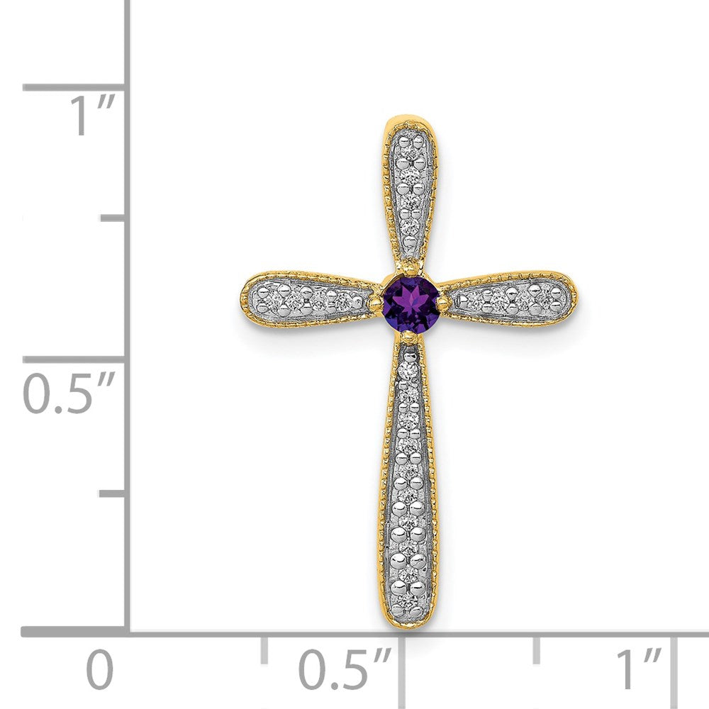 14k Diamond and Amethyst Polished Cross Chain Slide