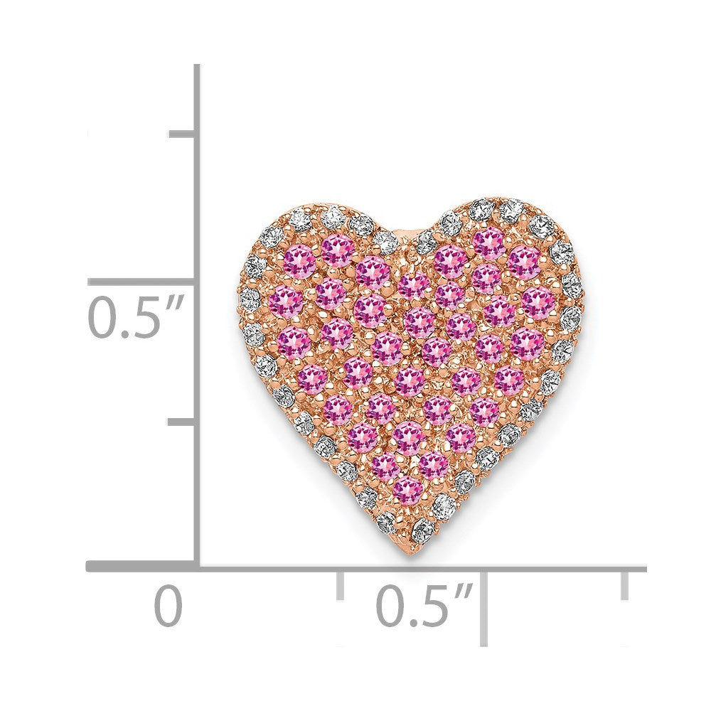 14k Rose Gold Diamond and Pink Sapphire Vintage Heart Chain Slide
