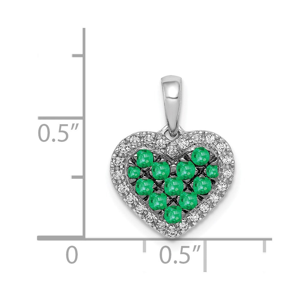 14k White Gold w/Black Rhodium Diamond/Emerald Heart Pendant
