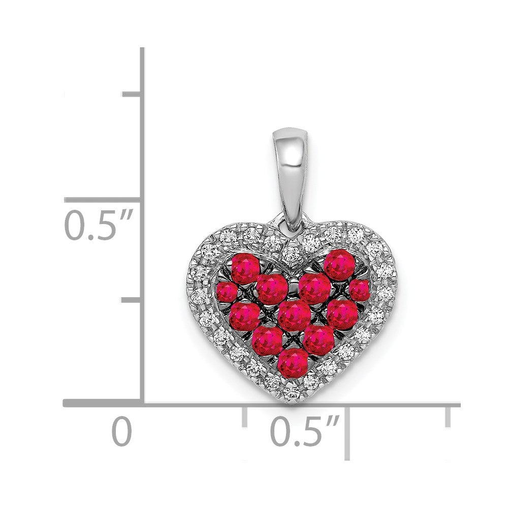 14k White Gold w/Black Rhodium Diamond/.31 Ruby Heart Pendant