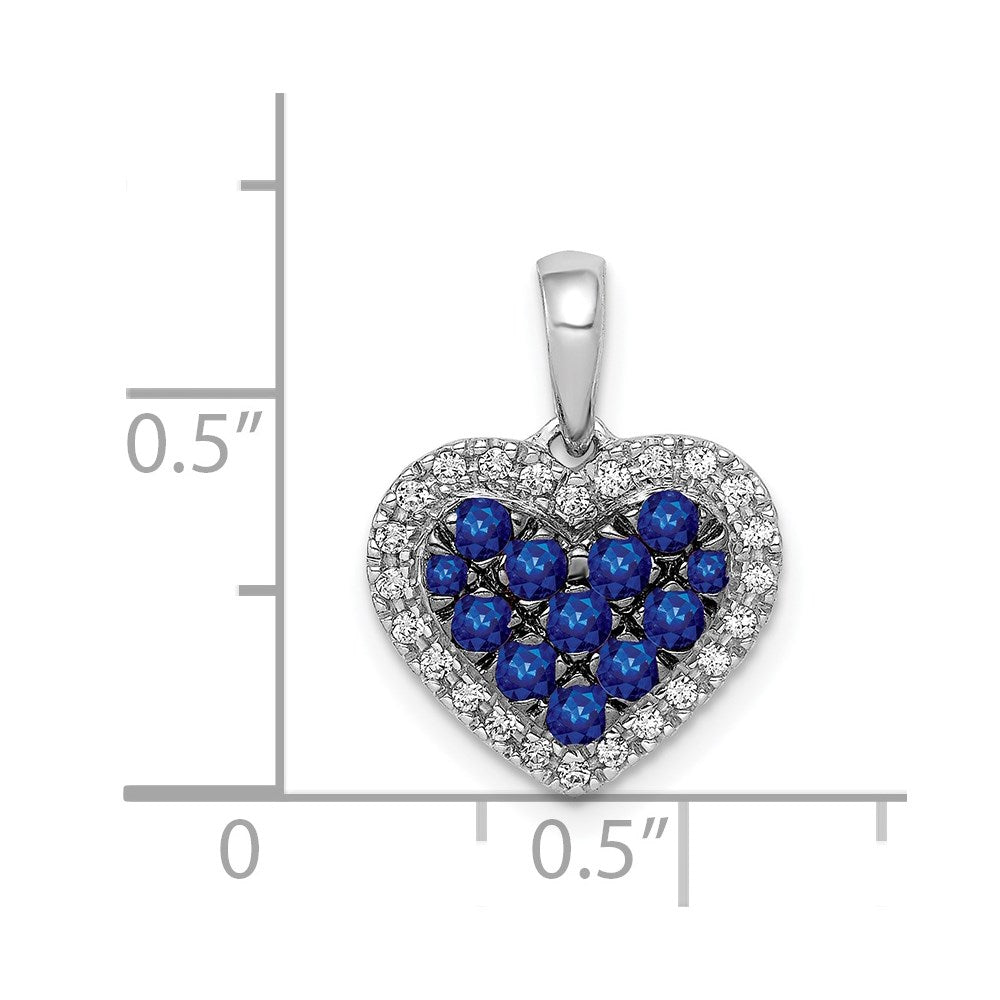 14k White Gold Diamond and .31 Sapphire Heart Pendant