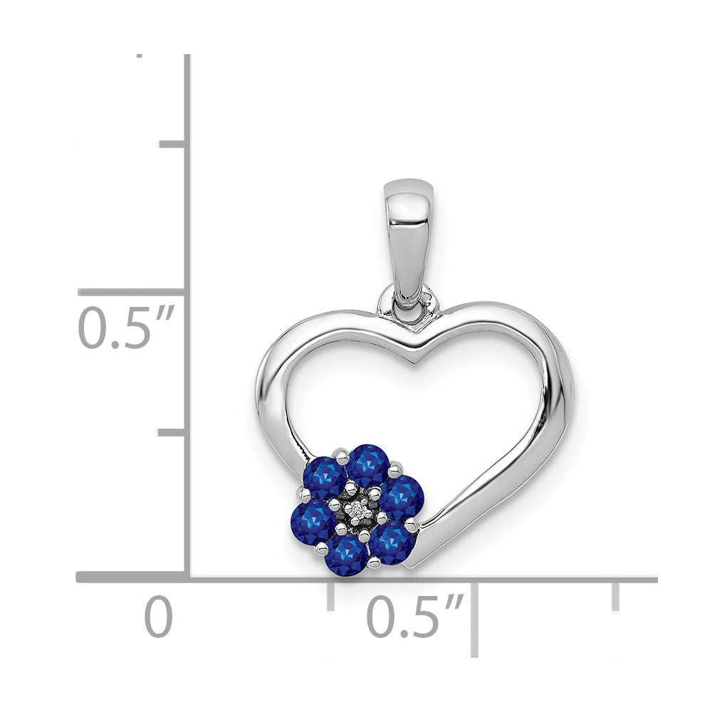 14k White Gold Diamond and Sapphire Heart w/ Flower Pendant