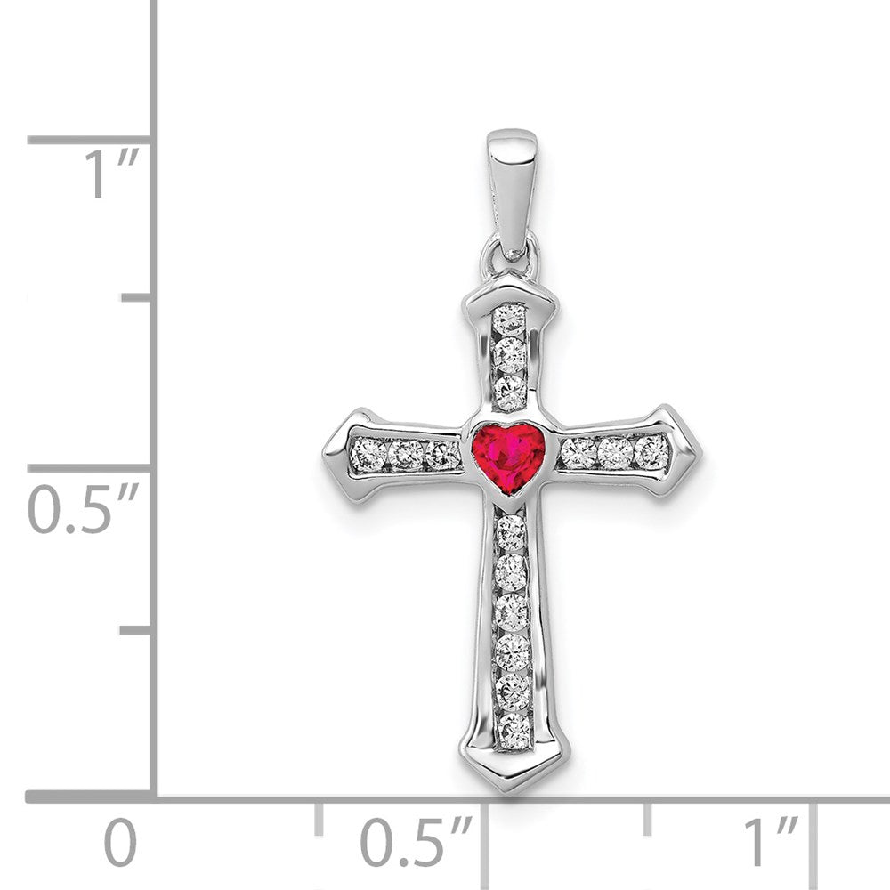 14k White Gold Ruby and Diamond Heart Cross Pendant