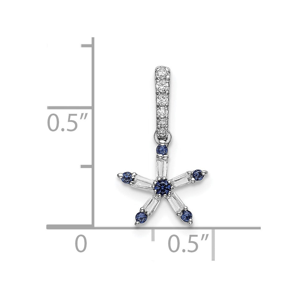 14k White Gold Blue Sapphire and Diamond Star Pendant