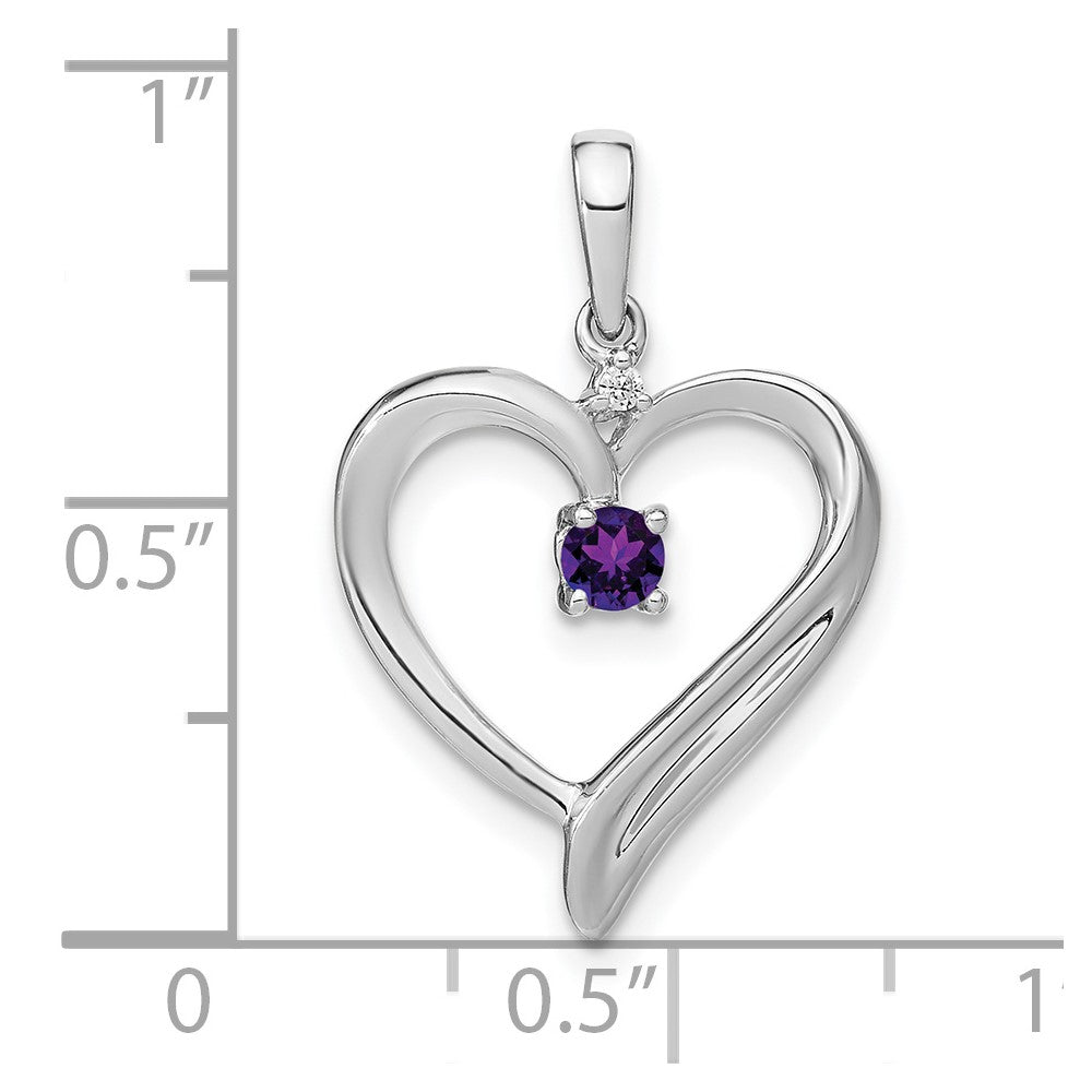 14k White Gold Amethyst and Diamond Heart Pendant