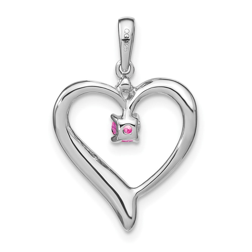 14k White Gold Created Pink Sapphire and Diamond Heart Pendant