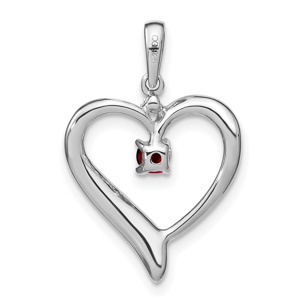14k White Gold Garnet and Diamond Heart Pendant