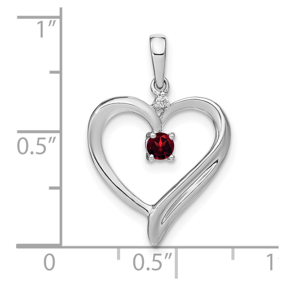 14k White Gold Garnet and Diamond Heart Pendant