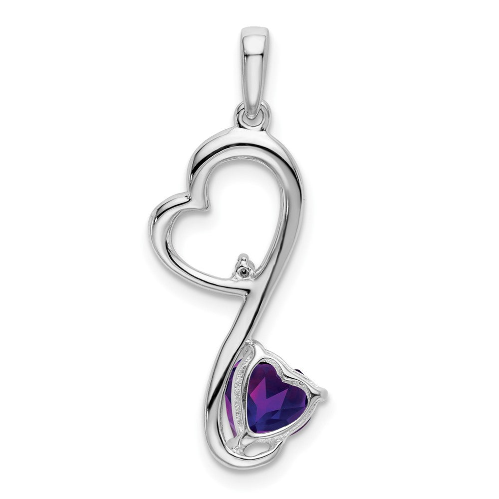 14k White Gold Amethyst and Diamond Heart Pendant