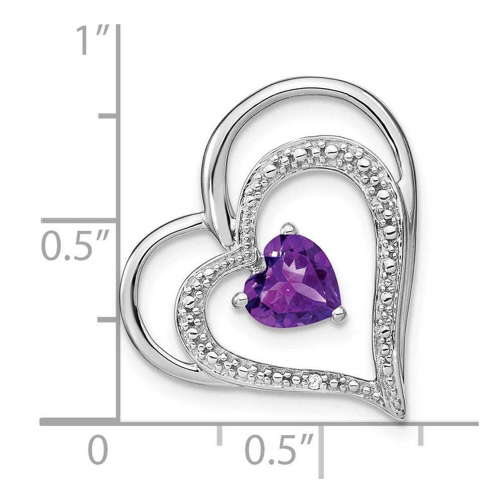 14k White Gold Amethyst and Diamond Heart Chain Slide