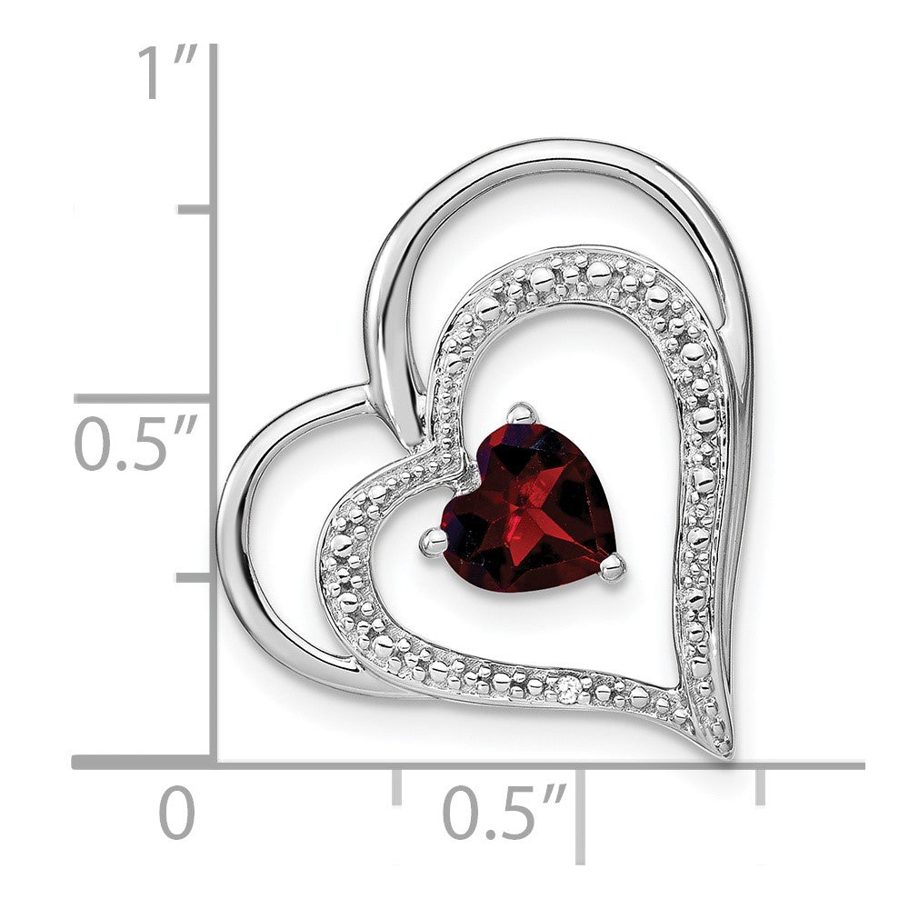 14k White Gold Garnet and Diamond Heart Chain Slide