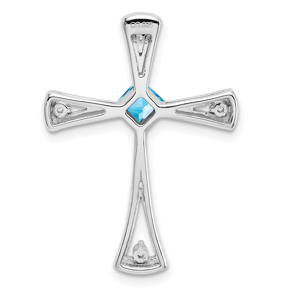 14k White Gold Blue Topaz and Diamond Cross Chain Slide