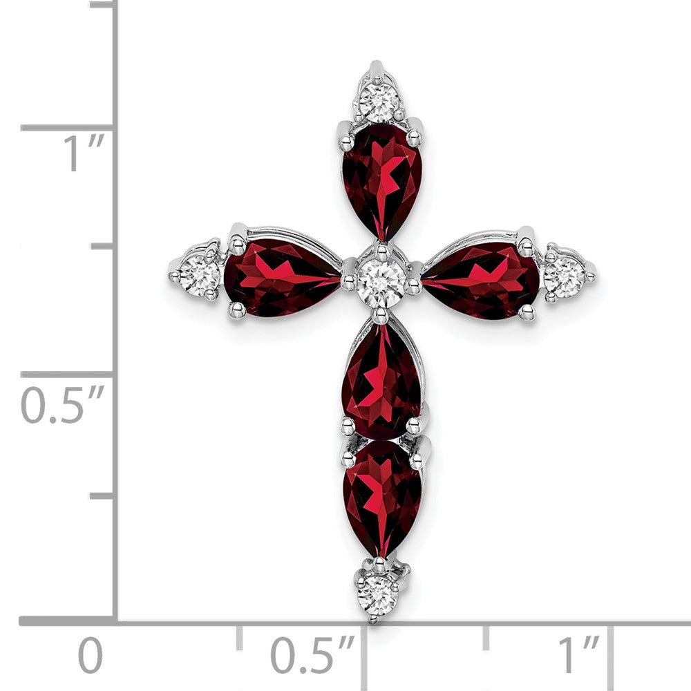 14k White Gold Garnet and Diamond Cross Chain Slide